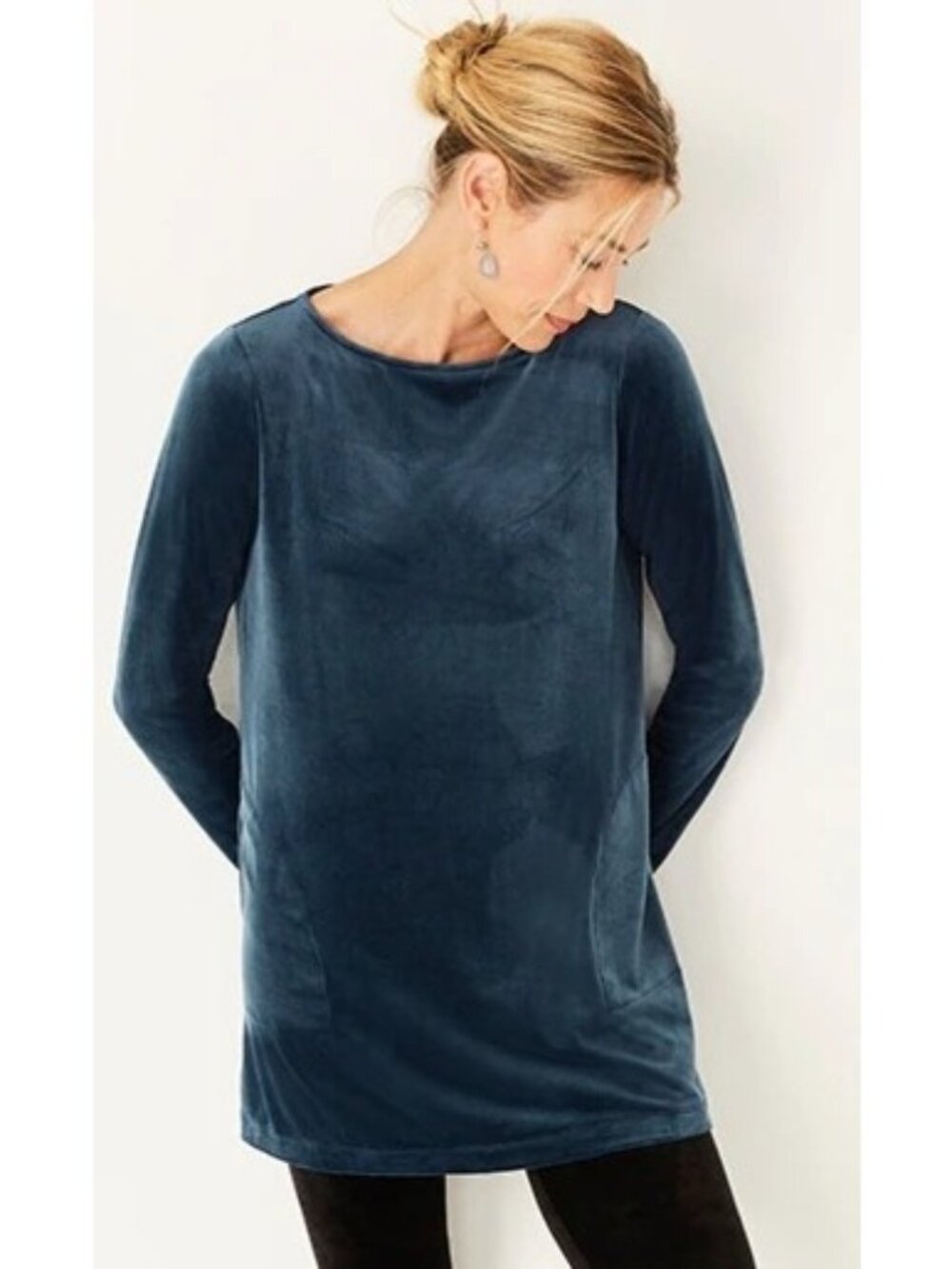 J. Jill Deep Teal Velvet Tunic Top Shirt Blouse 3/4 Sleeves Velour Sz XL Petite